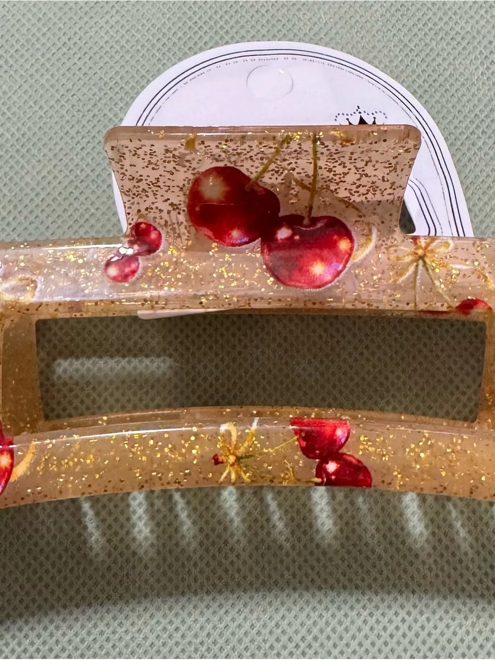 Cherry Glitter Hair Clip - Gold/Red 6 pack